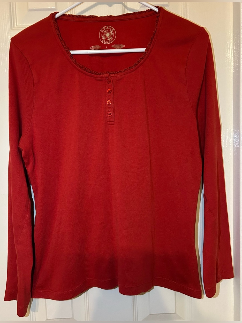 Chaus Burnt Orange Long-Sleeve Henley Top with Button Placket